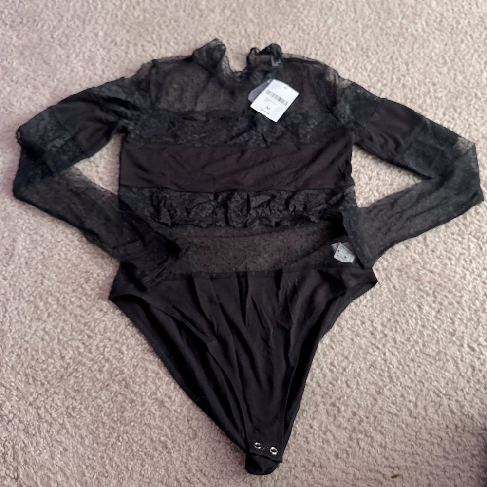 Mixed material long sleeve bodysuit